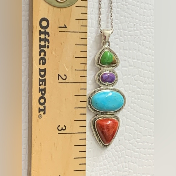 Designer NF 925 Sterling Silver Multicolor Stone Pendant  Necklace - 18” - Picture 10 of 13